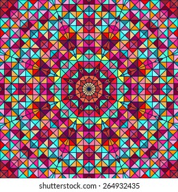 Abstract Colorful Digital Decorative Flower Star. Geometric Contrast Line Trendy Banner. Blue Yellow Orange Red Cyan Holiday Backdrop