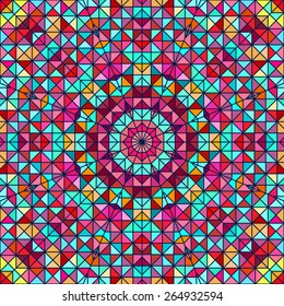 Abstract Colorful Digital Decorative Flower Star. Geometric Contrast Line Trendy Banner. Blue Yellow Orange Red Cyan Holiday Backdrop