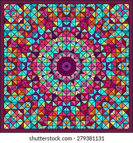 Abstract Colorful Digital Decorative Flower. Geometric Contrast Line Star and Blue Pink Red Cyan Color Artistic Star Backdrop