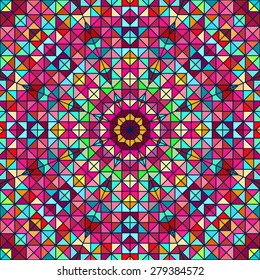 Abstract Colorful Digital Decorative Flower. Geometric Contrast Line Star and Blue Pink Red Cyan Color Artistic Backdrop