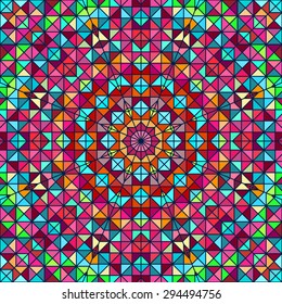 Abstract Colorful Digital Decorative Flower. Geometric Contrast Line Star and Blue Pink Red Cyan Color Artistic Backdrop