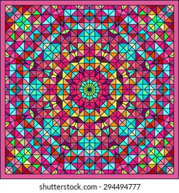 Abstract Colorful Digital Decorative Flower. Geometric Contrast Line Star and Blue Pink Red Cyan Color Artistic Star Backdrop