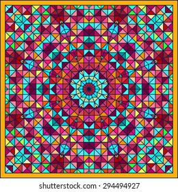 Abstract Colorful Digital Decorative Flower. Geometric Contrast Line Star and Blue Pink Red Cyan Color Artistic Star Backdrop