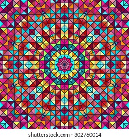 Abstract Colorful Digital Decorative Flower. Geometric Contrast Line Star and Blue Pink Red Cyan Color Artistic Backdrop