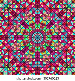 Abstract Colorful Digital Decorative Flower. Geometric Contrast Line Star and Blue Pink Red Cyan Color Artistic Backdrop