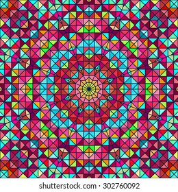 Abstract Colorful Digital Decorative Flower. Geometric Contrast Line Star and Blue Pink Red Cyan Color Artistic Backdrop