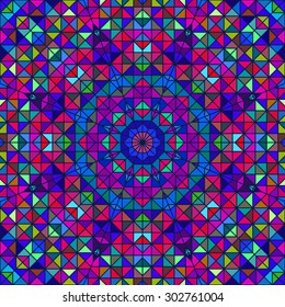 Abstract Colorful Digital Decorative Flower. Geometric Contrast Line Star and Blue Pink Green Color Artistic Backdrop