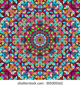 Abstract Colorful Digital Decorative Flower Star. Geometric Contrast Line Trendy Banner. Blue Yellow Orange Red Cyan Holiday Backdrop