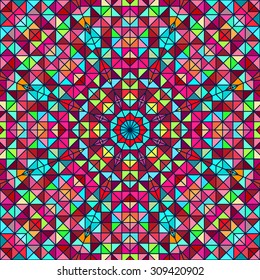 Abstract Colorful Digital Decorative Flower. Geometric Contrast Line Star and Blue Pink Red Cyan Color Artistic Backdrop