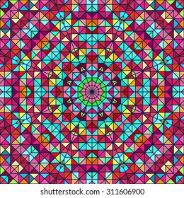 Abstract Colorful Digital Decorative Flower. Geometric Contrast Line Star and Blue Pink Red Cyan Color Artistic Backdrop