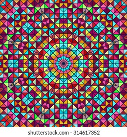 Abstract Colorful Digital Decorative Flower. Geometric Contrast Line Star and Blue Pink Red Cyan Color Artistic Backdrop