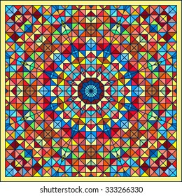 Abstract Colorful Digital Decorative Flower. Geometric Contrast Line Star and Blue Pink Red Cyan Color Artistic Star Backdrop