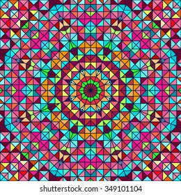 Abstract Colorful Digital Decorative Flower. Geometric Contrast Line Star and Blue Pink Red Cyan Color Artistic Backdrop