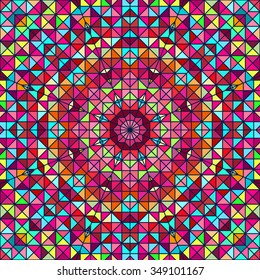 Abstract Colorful Digital Decorative Flower. Geometric Contrast Line Star and Blue Pink Red Cyan Color Artistic Backdrop
