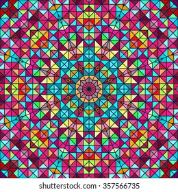 Abstract Colorful Digital Decorative Flower. Geometric Contrast Line Star and Blue Pink Red Cyan Color Artistic Backdrop