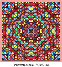 Abstract Colorful Digital Decorative Flower. Geometric Contrast Line Star and Blue Pink Red Cyan Color Artistic Star Backdrop