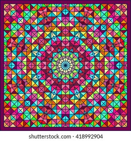 Abstract Colorful Digital Decorative Flower. Geometric Contrast Line Star and Blue Pink Red Cyan Color Artistic Star Backdrop