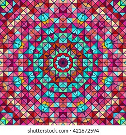 Abstract Colorful Digital Decorative Flower. Geometric Contrast Line Star and Blue Pink Red Cyan Color Artistic Backdrop