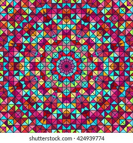 Abstract Colorful Digital Decorative Flower. Geometric Contrast Line Star and Blue Pink Red Cyan Color Artistic Backdrop