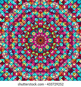 Abstract Colorful Digital Decorative Flower. Geometric Contrast Line Star and Blue Pink Red Cyan Color Artistic Backdrop