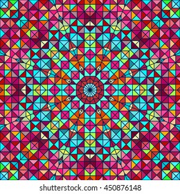 Abstract Colorful Digital Decorative Flower. Geometric Contrast Line Star and Blue Pink Red Cyan Color Artistic Backdrop