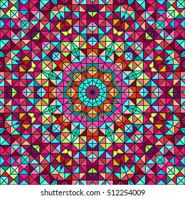 Abstract Colorful Digital Decorative Flower Star. Geometric Contrast Line Trendy Banner. Blue Yellow Orange Red Cyan Holiday Backdrop