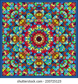 Abstract Colorful Digital Decorative Tile. Geometric Contrast Line Trendy Banner. Blue Yellow Orange Red Cyan Green Artistic Backdrop