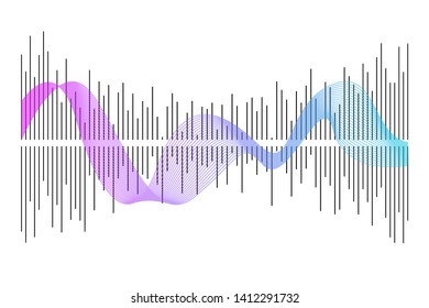 Abstract colorful digital equalizer, vector of sound wave pattern element isolated on white background. Audio technology, musical pulse. Template visualization signal Illustration.