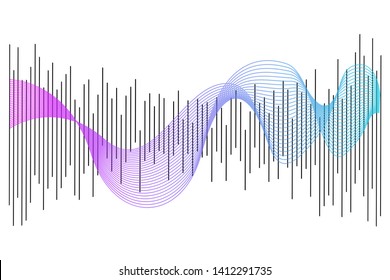 Abstract colorful digital equalizer, vector of sound wave pattern element isolated on white background. Audio technology, musical pulse. Template visualization signal Illustration.