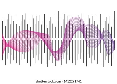 Abstract colorful digital equalizer, vector of sound wave pattern element isolated on white background. Audio technology, musical pulse. Template visualization signal Illustration.