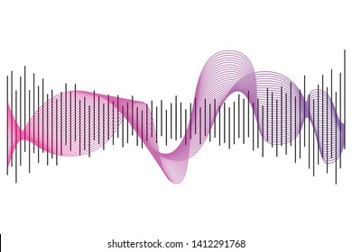 Abstract colorful digital equalizer, vector of sound wave pattern element isolated on white background. Audio technology, musical pulse. Template visualization signal Illustration.