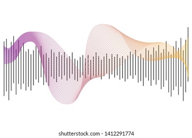 Abstract colorful digital equalizer, vector of sound wave pattern element isolated on white background. Audio technology, musical pulse. Template visualization signal Illustration.