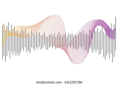 Abstract colorful digital equalizer, vector of sound wave pattern element isolated on white background. Audio technology, musical pulse. Template visualization signal Illustration.