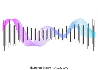 Abstract colorful digital equalizer, vector of sound wave pattern element isolated on white background. Audio technology, musical pulse. Template visualization signal Illustration.
