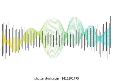 Abstract colorful digital equalizer, vector of sound wave pattern element isolated on white background. Audio technology, musical pulse. Template visualization signal Illustration.