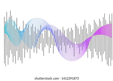 Abstract colorful digital equalizer, vector of sound wave pattern element isolated on white background. Audio technology, musical pulse. Template visualization signal Illustration.