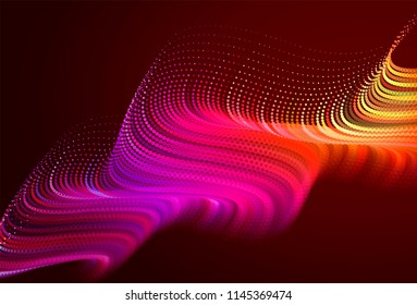 Abstract colorful digital landscape with flowing particles. Cyber or technology background. Red, pink, orange colors