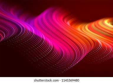 Abstract colorful digital landscape with flowing particles. Cyber or technology background. Red, pink, orange colors.