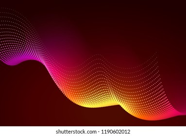 Abstract colorful digital landscape with flowing particles. Cyber or technology background. Red, pink, orange colors.