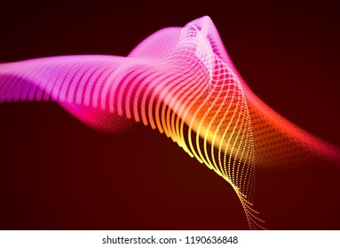 Abstract colorful digital landscape with flowing particles. Cyber or technology background. Red, pink, orange colors.