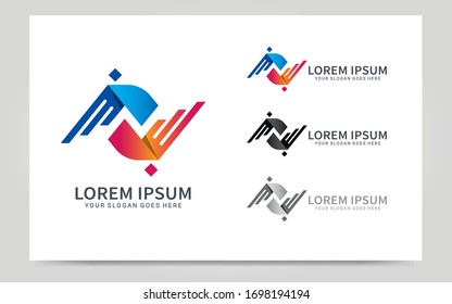 Abstract colorful digital technology symbol logo design. Vector graphic illustration