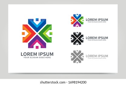 Abstract colorful digital technology symbol logo design. Vector graphic illustration