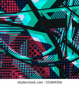 Abstractas fondo de discoteca colorido creado con rayas, puntos y patrones de colores.
