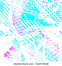 Abstract colorful disco background created with stripes, dots and patters of colors.