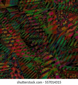 Abstract colorful disco background created with stripes, dots and patters of colors.