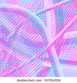 Abstract colorful disco background created with stripes, dots and patters of colors.