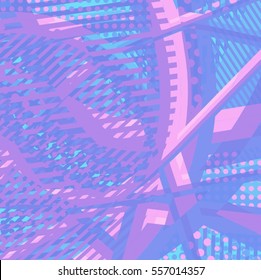 Abstract colorful disco background created with stripes, dots and patters of colors.