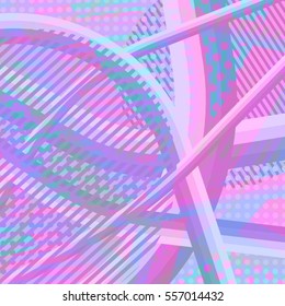 Abstract colorful disco background created with stripes, dots and patters of colors.