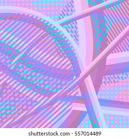 Abstract colorful disco background created with stripes, dots and patters of colors.