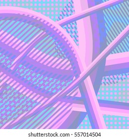 Abstract colorful disco background created with stripes, dots and patters of colors.